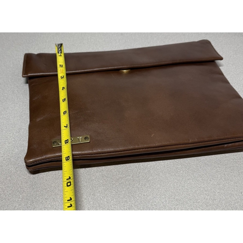 VINTAGE 1960s RUTH E SALTZ LEATHER CLUTCH BAG Brown‎ 12" LONG (JPT) Tag - Picture 11 of 12